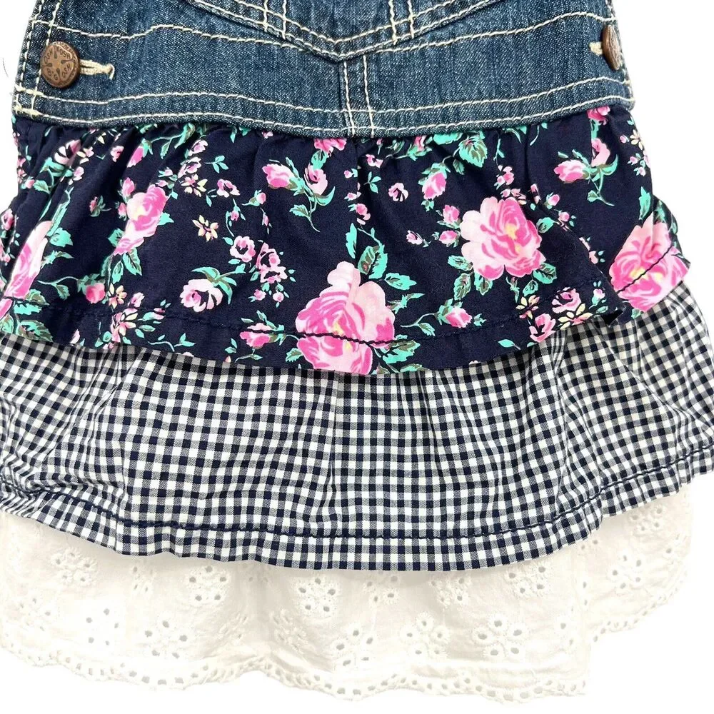 Oshkosh B'gosh Denim Dress Layered Floral Gingham Eyelet Layers‎ 18 months